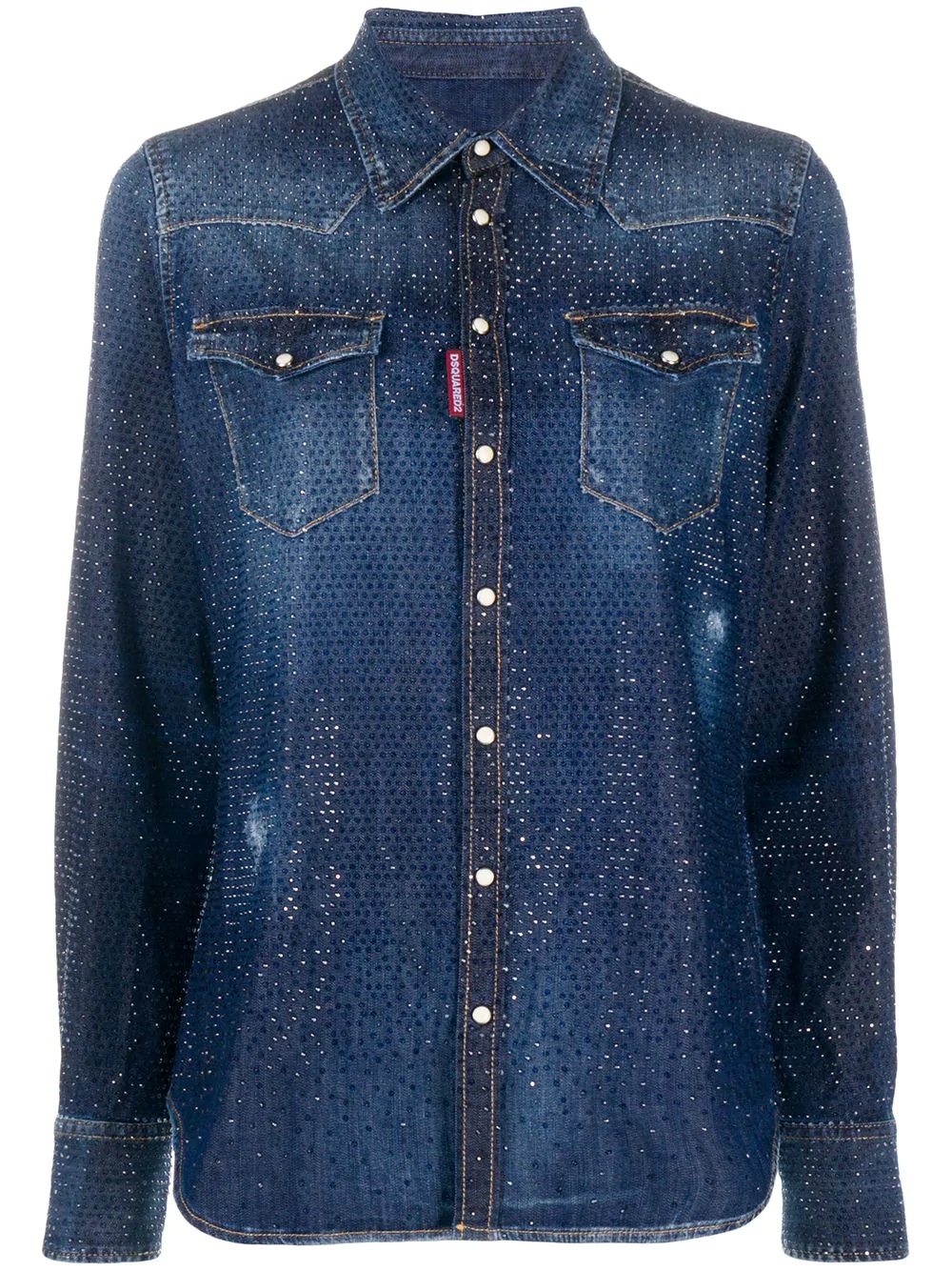 crystal-embellished denim shirt - 1