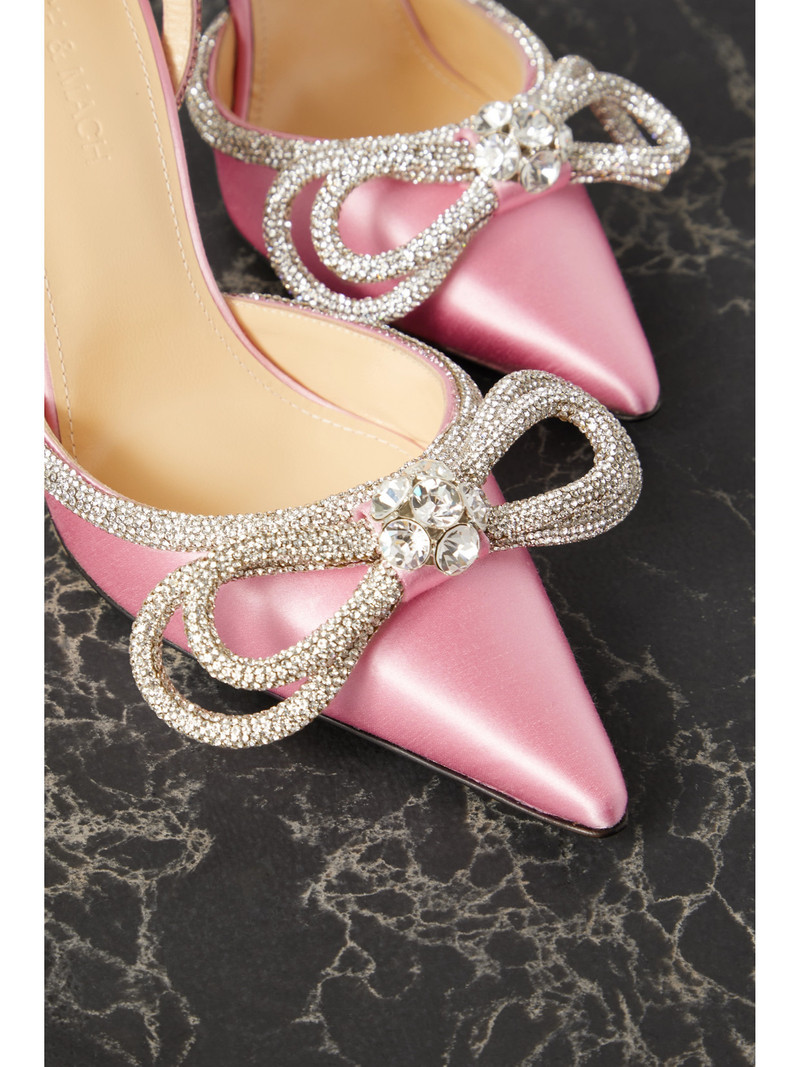 Double Bow Crystal-embellished Silk-satin Point-toe Pumps 4