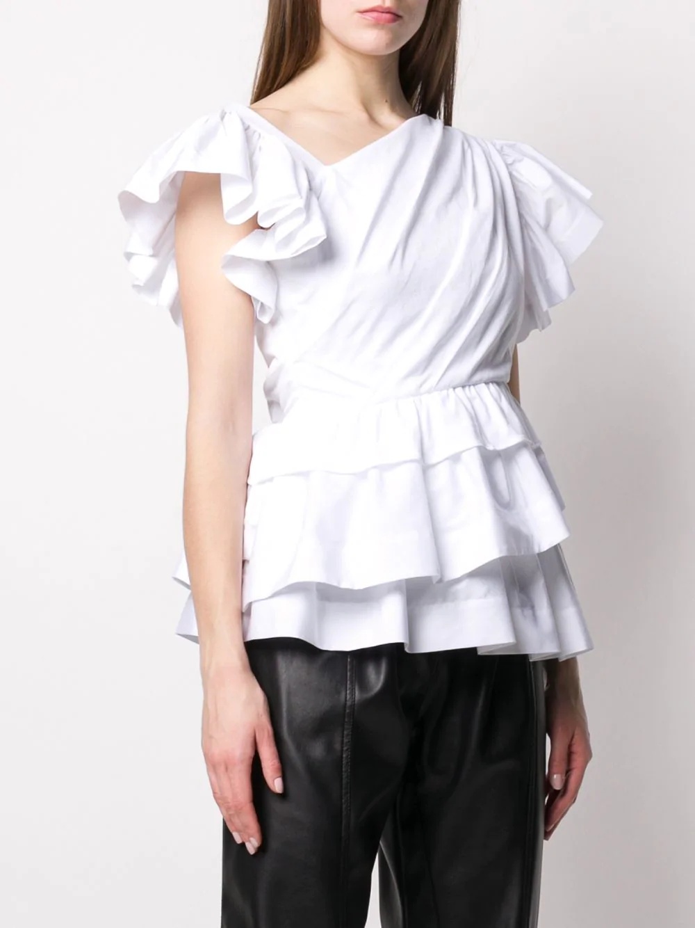 v-side neck ruffled T-shirt - 3