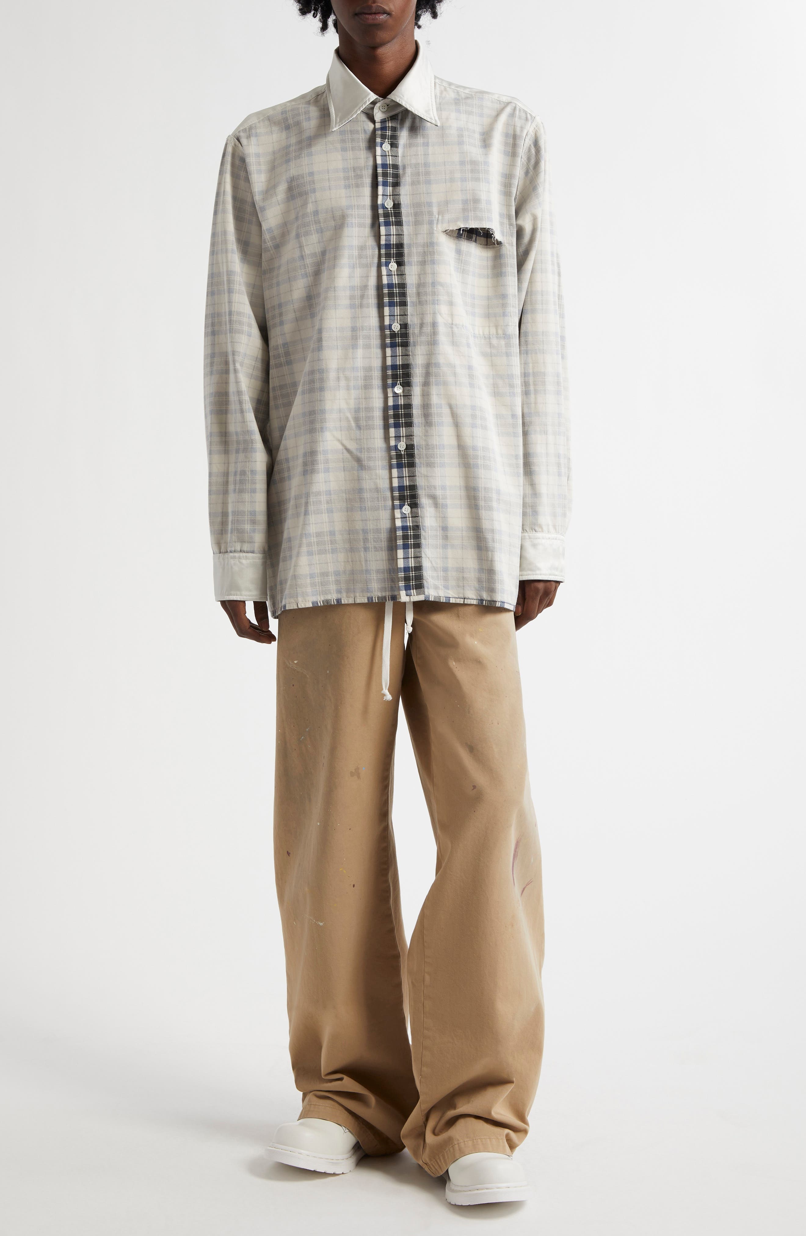 MM6 Maison Margiela Reversible Plaid Button-Up Shirt in Black/White at Nordstrom - 2