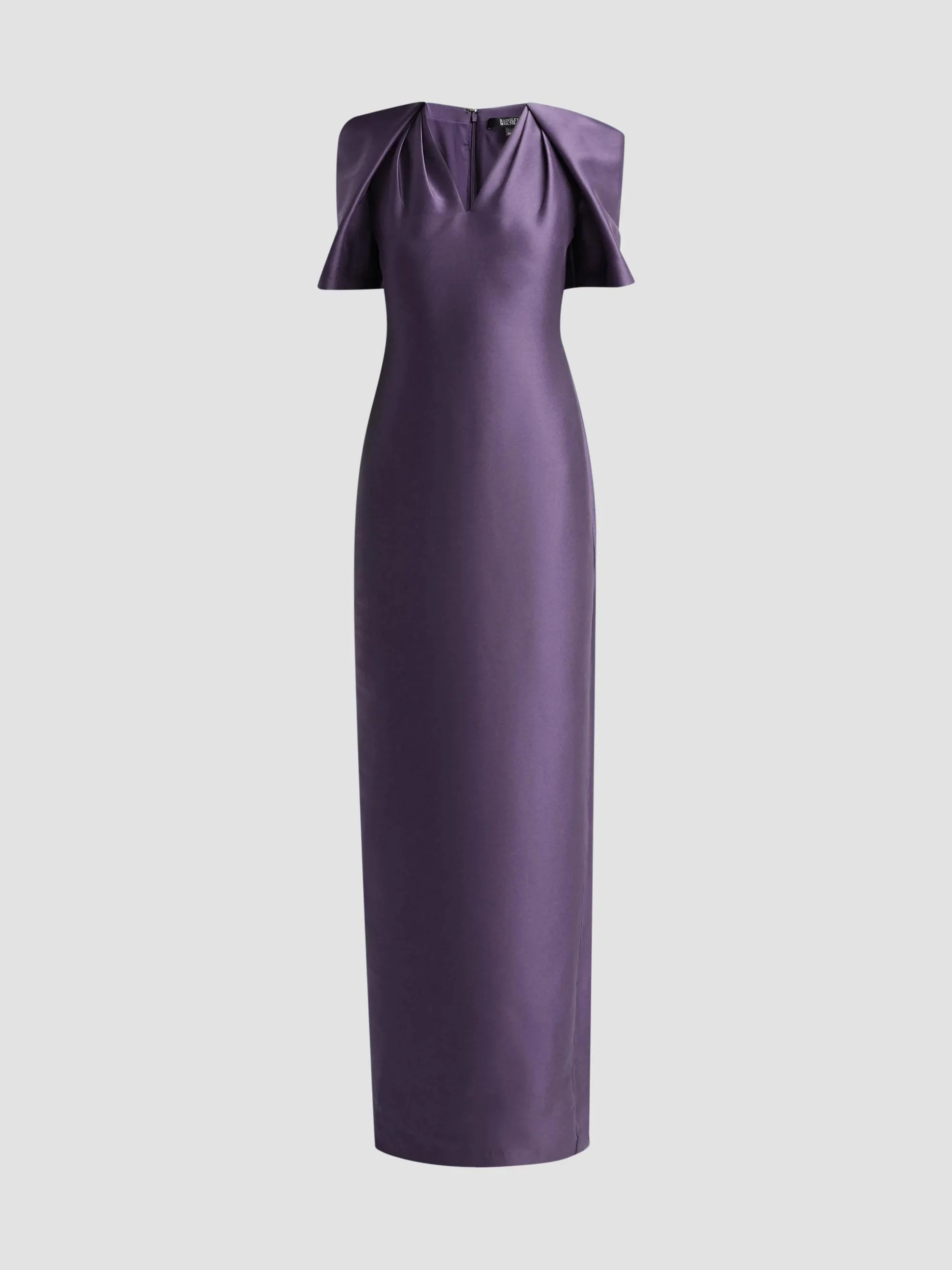 Women's Cape-Sleeve Mikado Column Gown - Plum - 1
