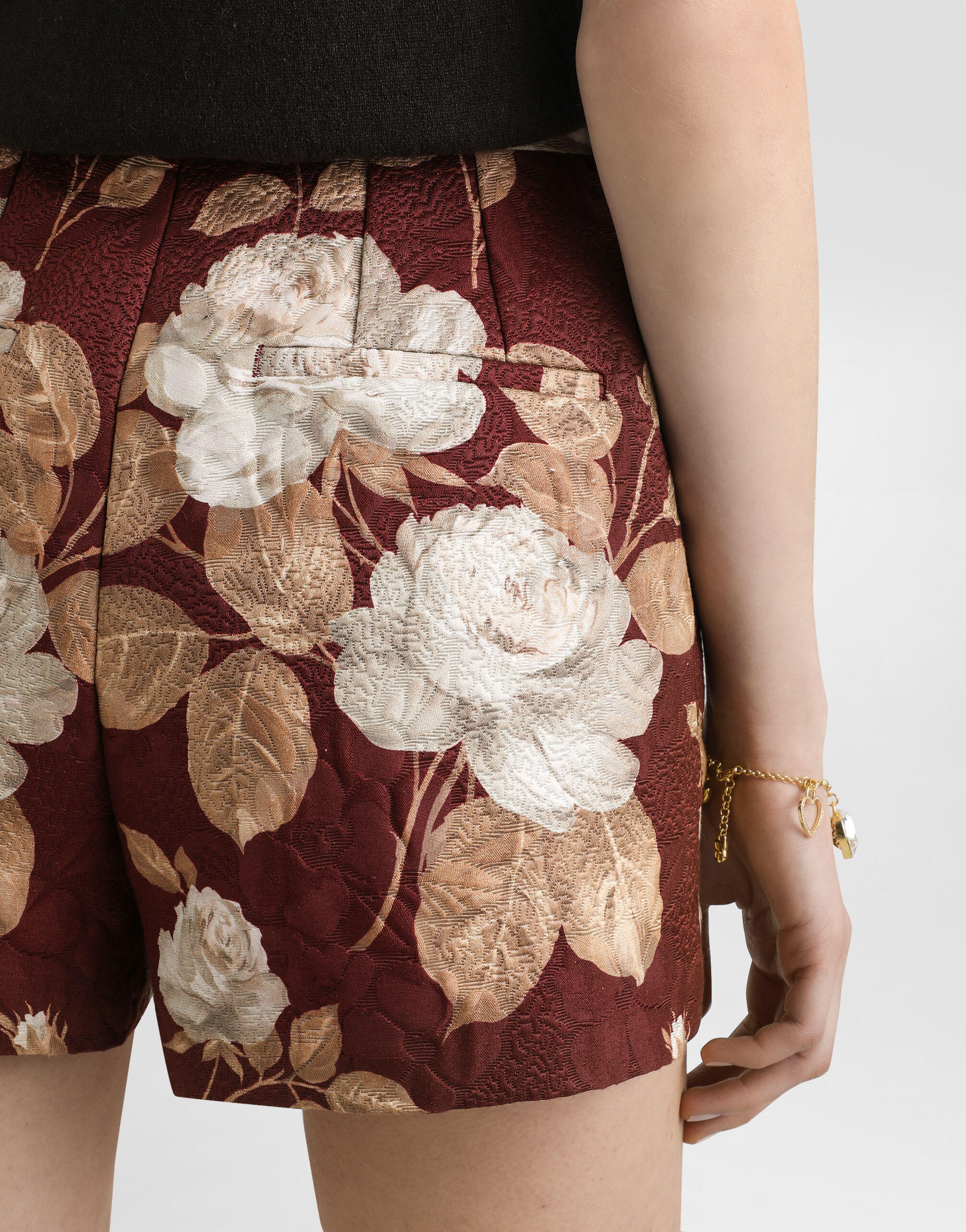 Vintage rose-print brocade shorts - 5