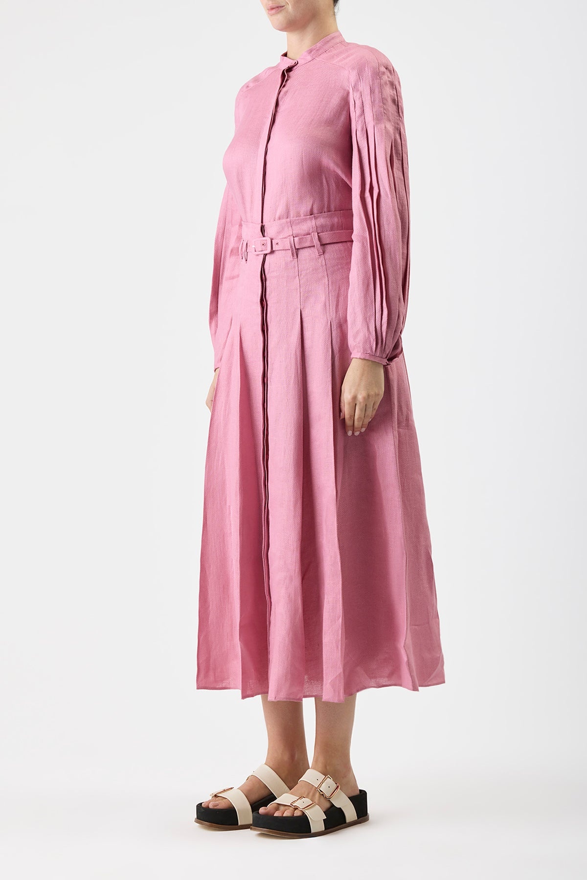 Dugald Pleated Skirt in Rose Quartz Aloe Linen - 3