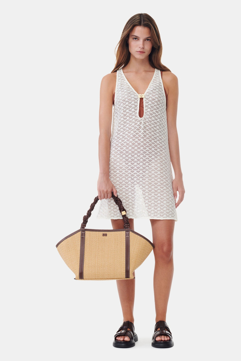 BROWN GANNI BOU MEDIUM TOTE RAFFIA BAG 3