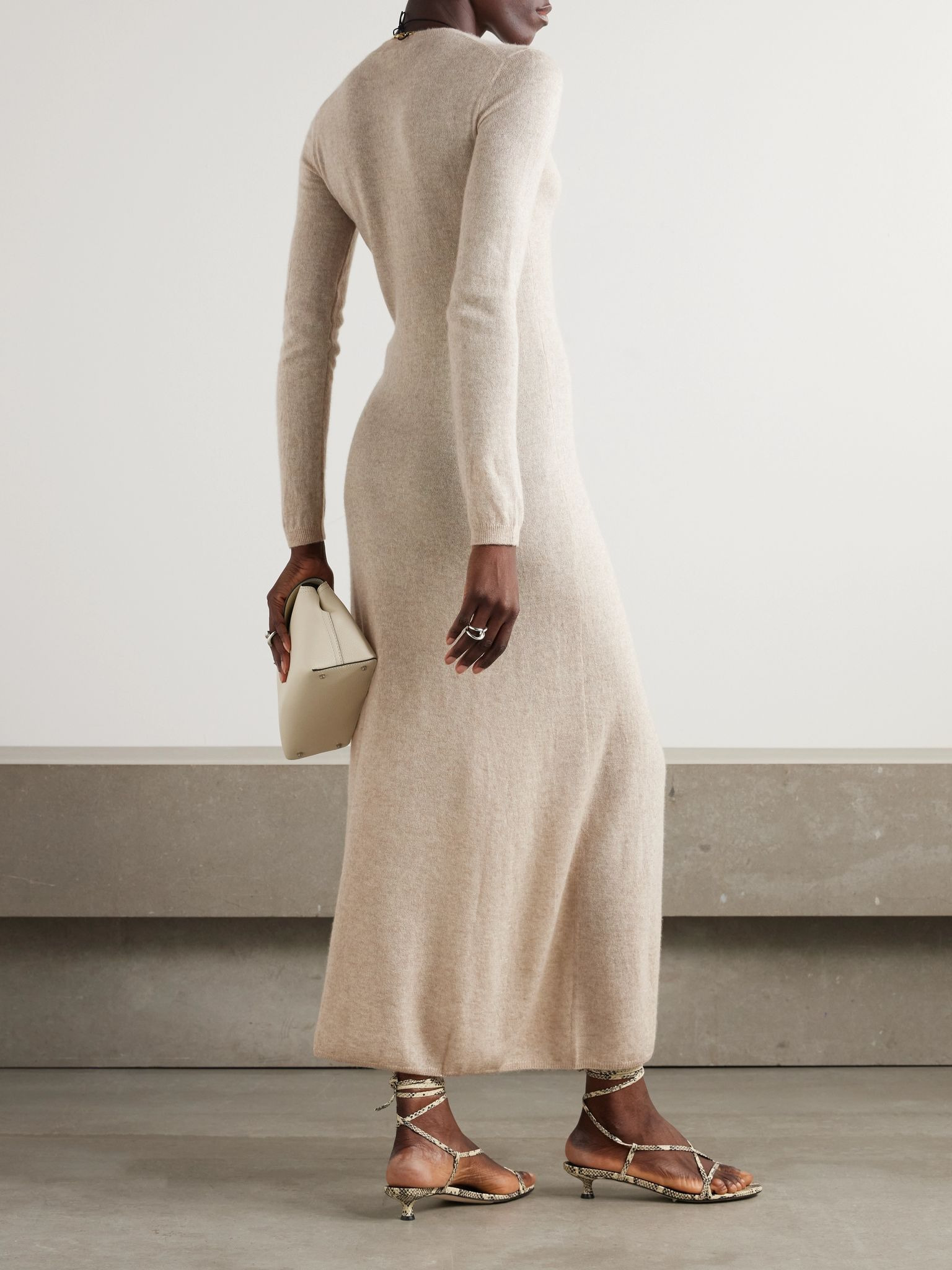 Camino cashmere and silk-blend midi dress Beige - 3
