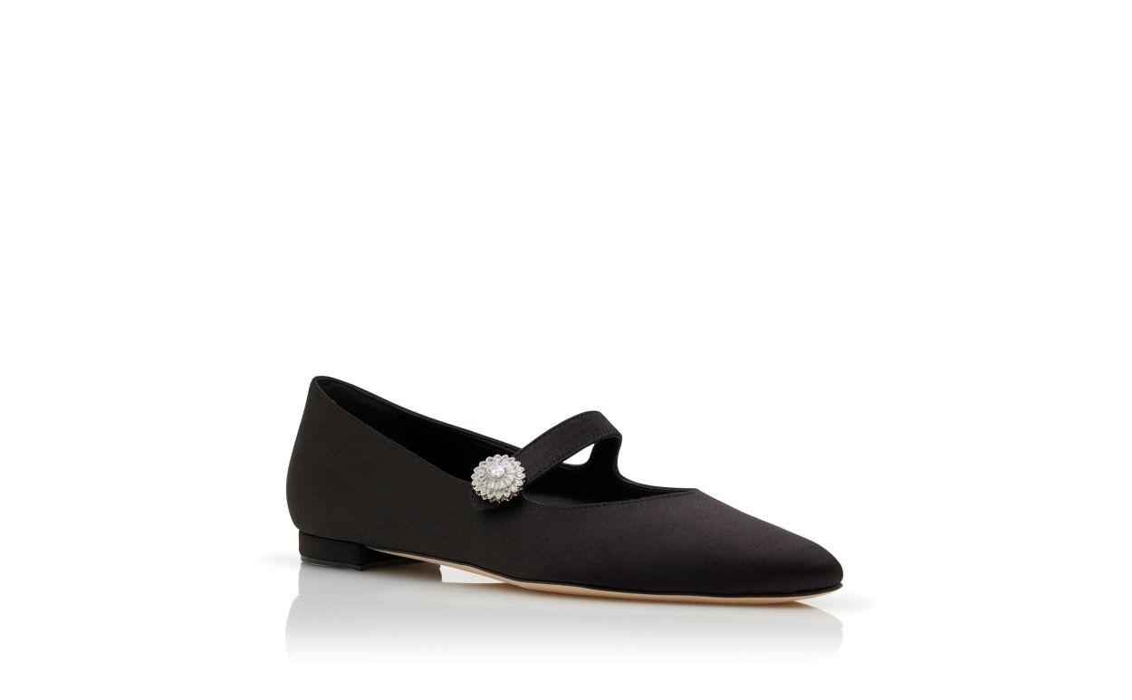 Black Satin Embellished Mary Jane Flat Pumps - 3