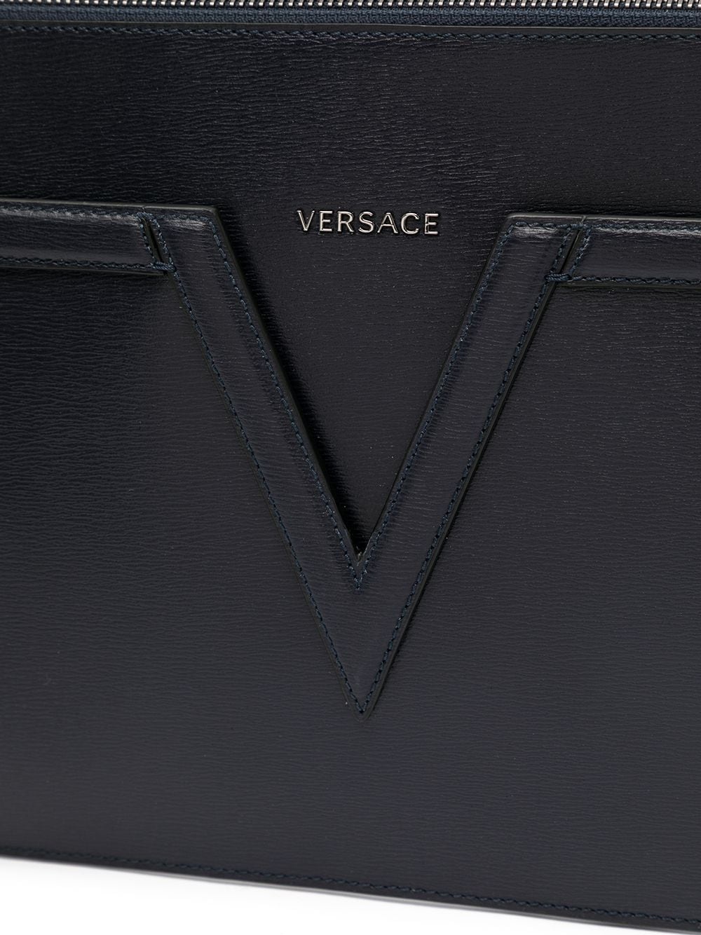 V-detail leather clutch bag - 4