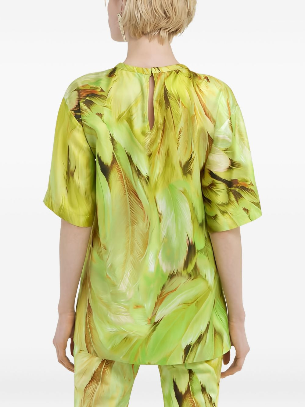 feather-print silk T-shirt - 4