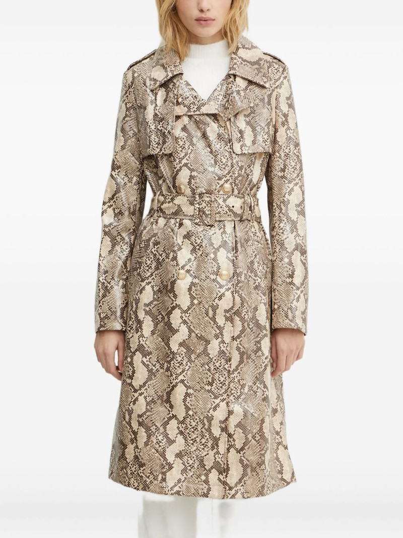 snakeskin-print belted trench coat 1