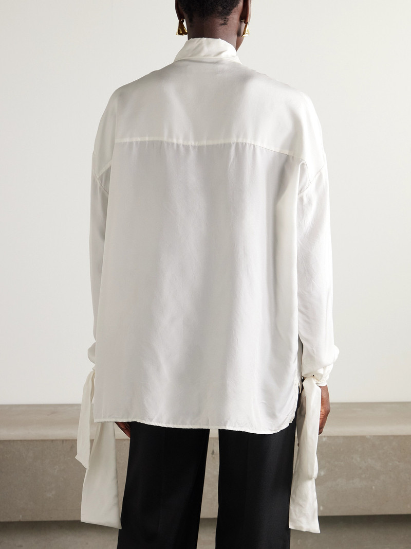 Scarf-detailed Embroidered Silk-twill Shirt 3