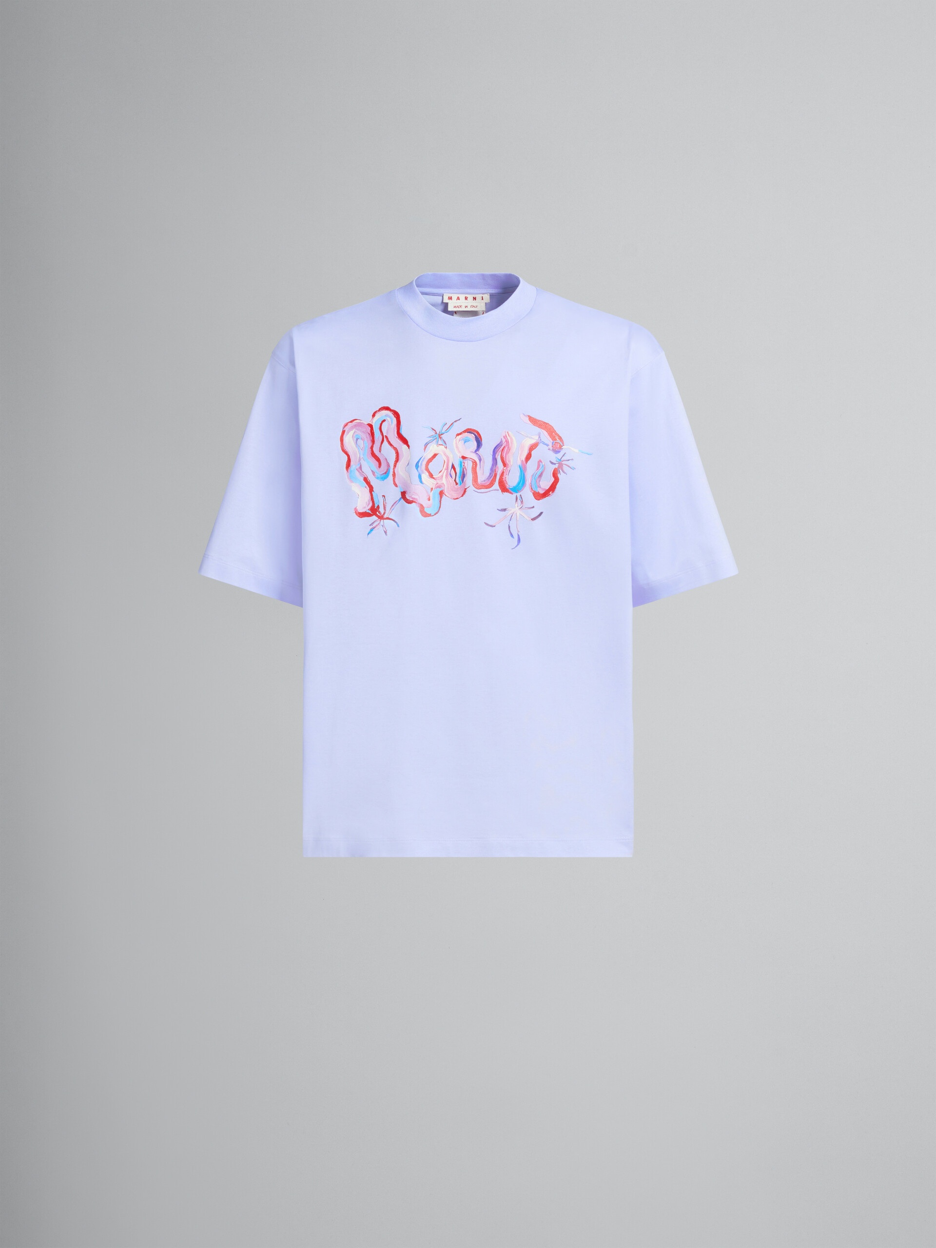 PURPLE COTTON T-SHIRT WITH MARNI WHIRL PRINT - 1