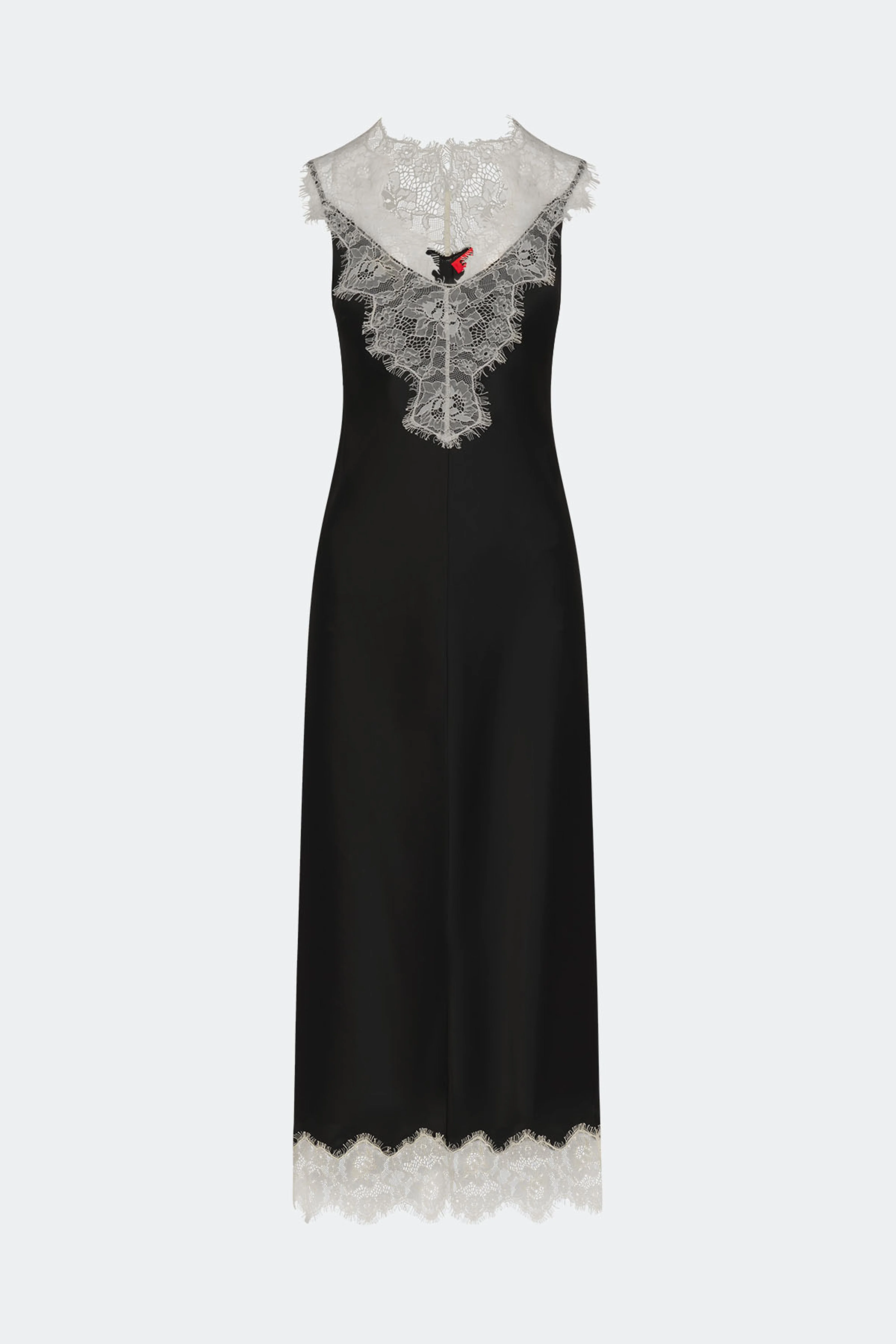 Bea Satin Lace Midi Dress In Black - 1