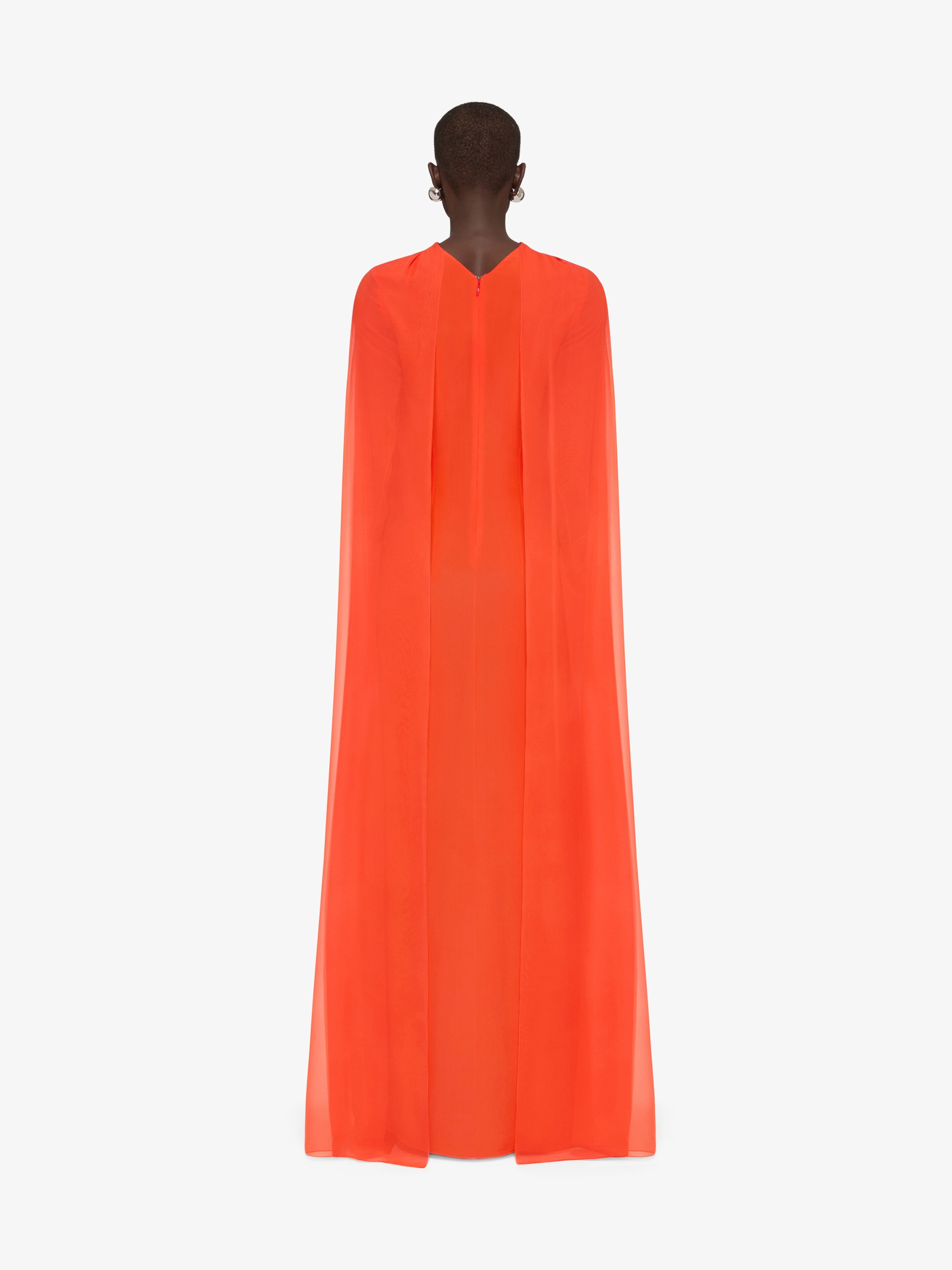 EVENING CAPE DRESS IN SILK GEORGETTE WITH PEARLS - 3