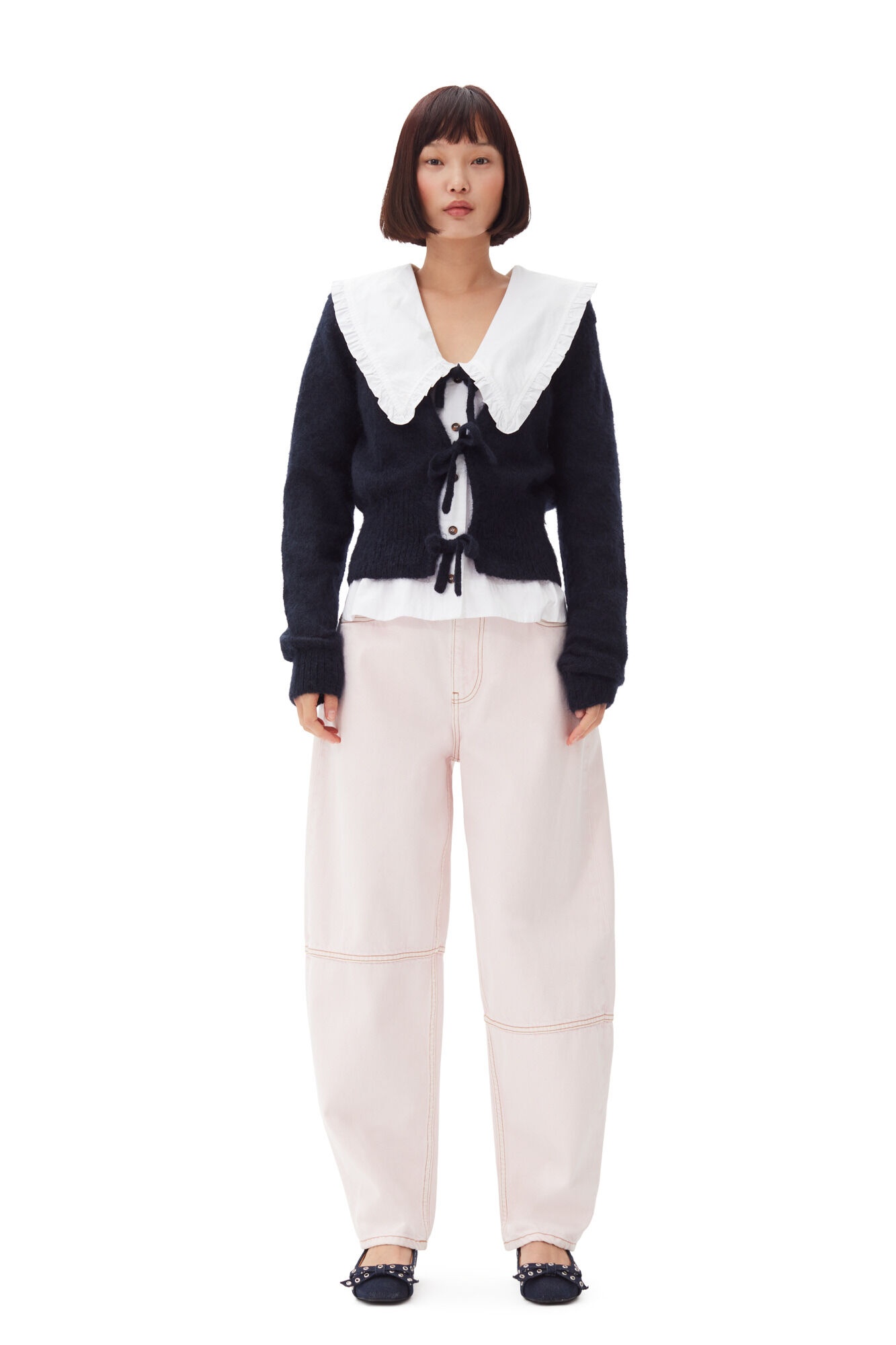 NAVY BLUE TIE STRING CARDIGAN - 4