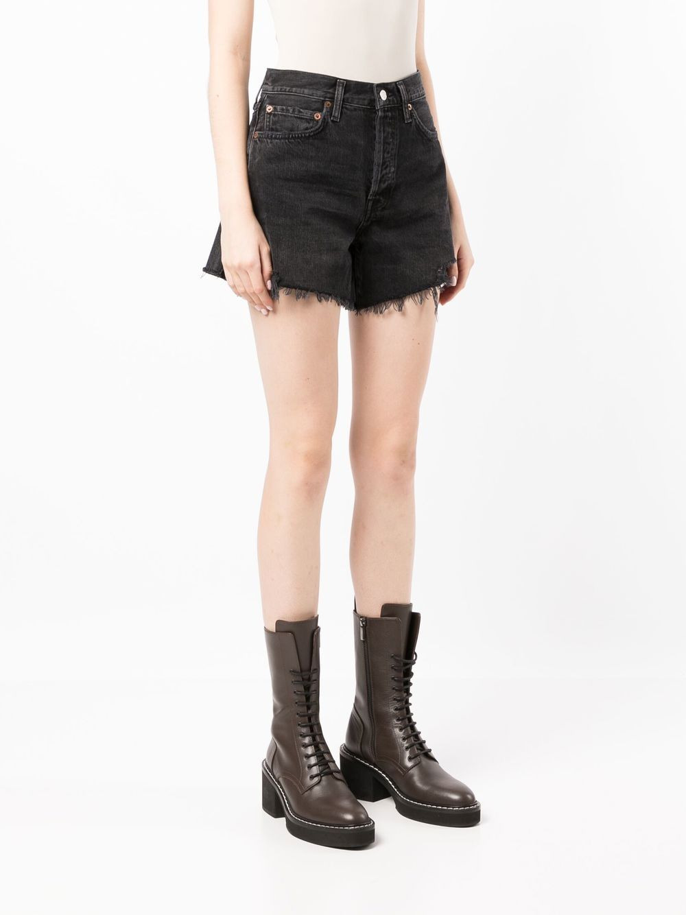 raw-cut denim shorts - 3