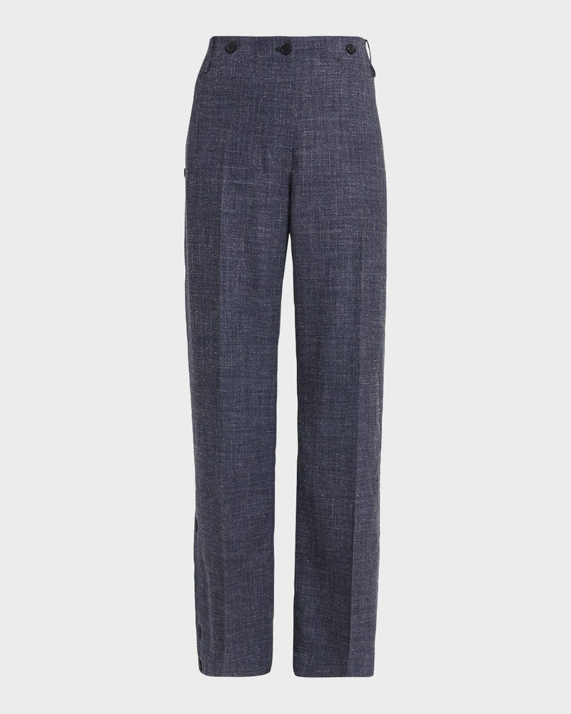Wool-Linen Buttoned Straight-Leg Trousers 1
