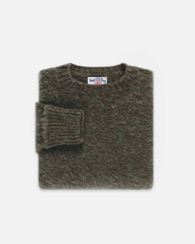 MADE-IN-SCOTLAND BROWN & BLUE MARL SHAGGY DOG SWEATER - CLASSIC FIT 1