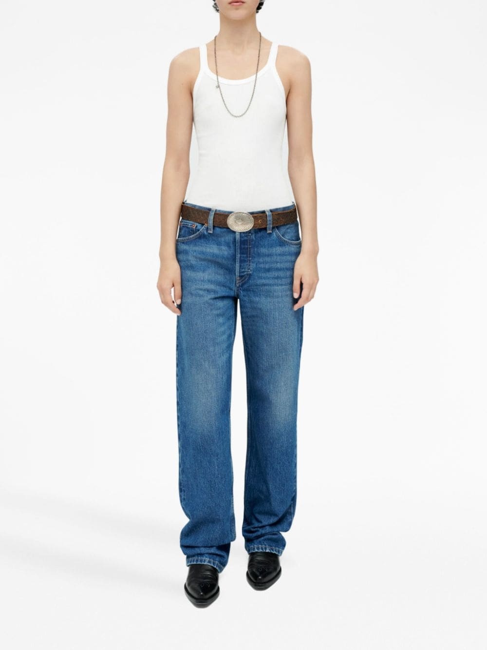 contrast-stitching cotton straight-leg jeans - 2