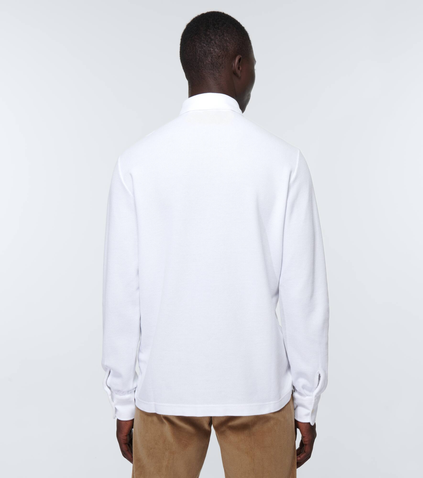 Cotton long-sleeved polo sweater - 4