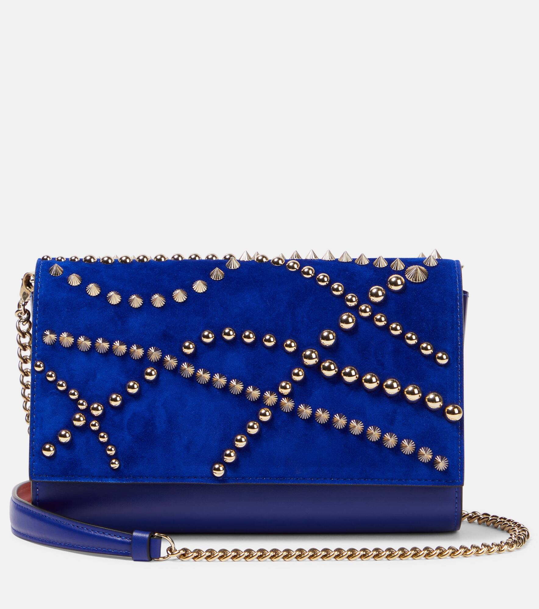 Paloma embellished suede and leather clutch - 1