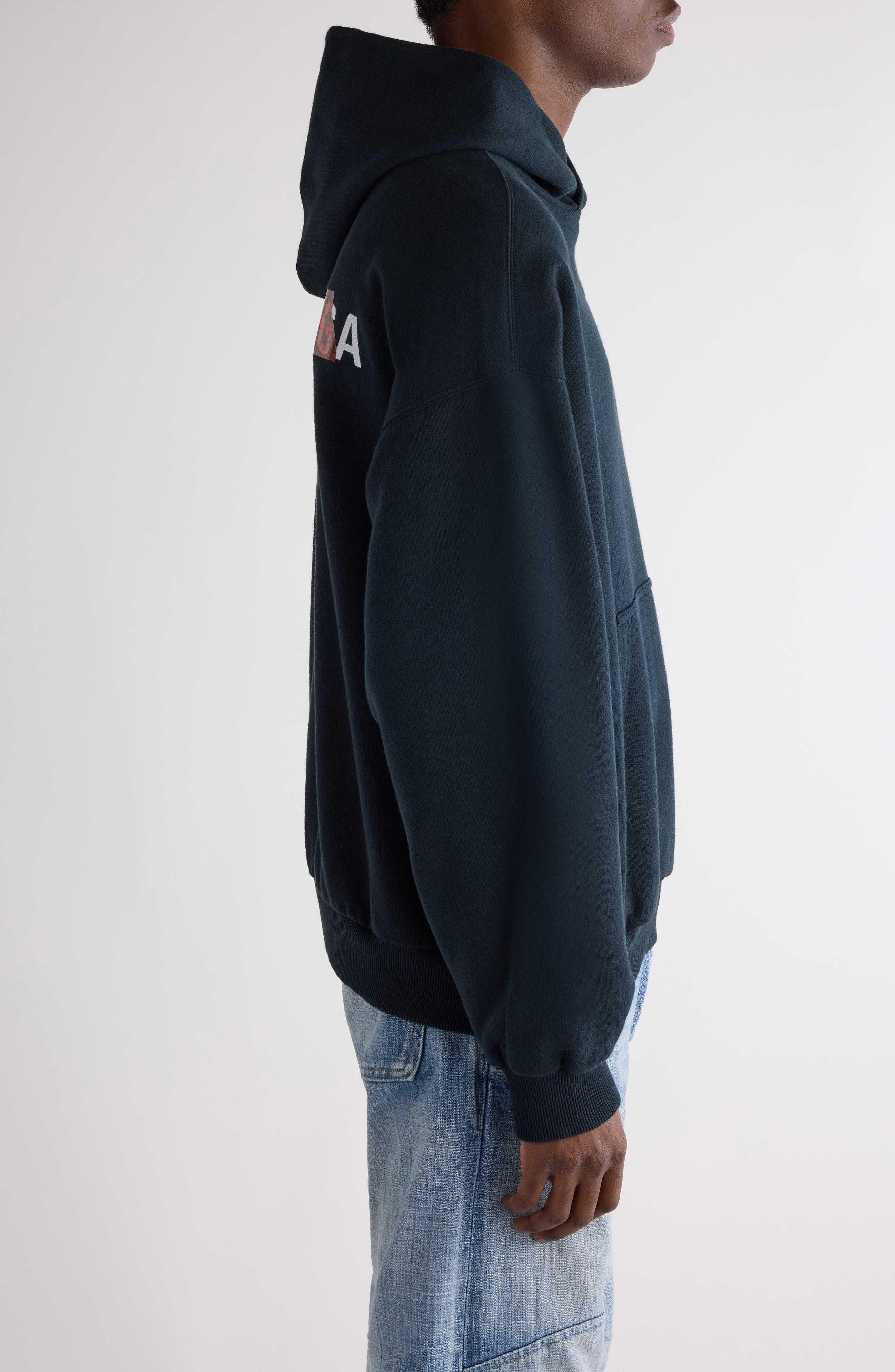 Balenciaga Medium Fit Taped Logo Graphic Hoodie in Faded Black/White/Red at Nordstrom - 4