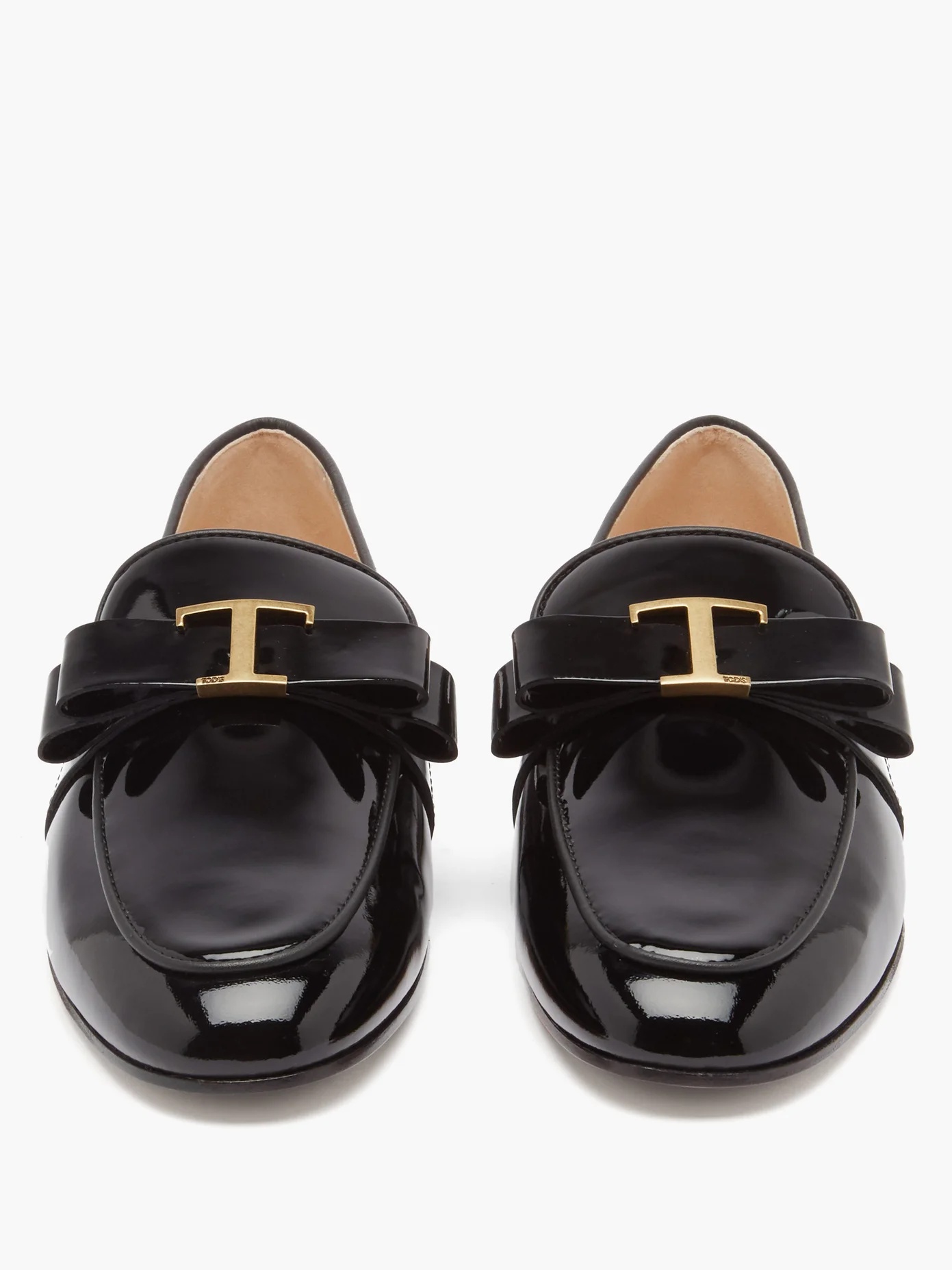 T-plaque bow patent-leather loafers - 5