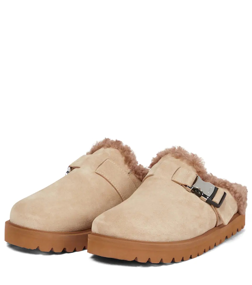 Mon suede and faux shearling slippers - 5