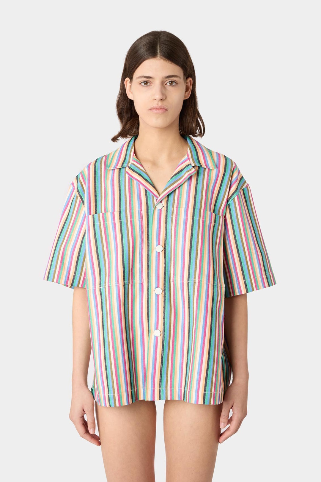 POCKET SHORTSLEEVE SHIRT / multicolor stripes - 1