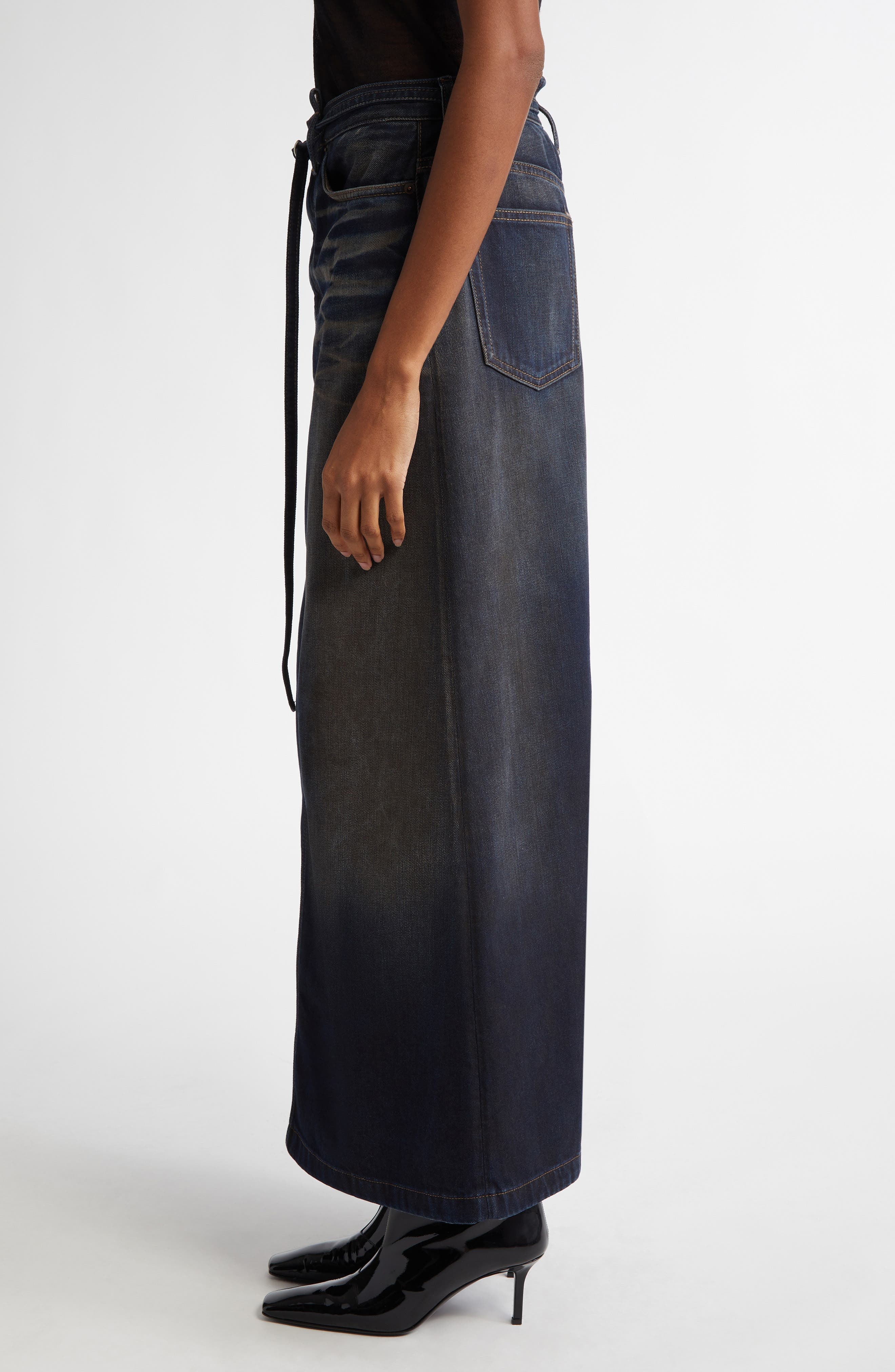 Acne Studios Talia Darkside Belted Denim Maxi Skirt in Dark Blue at Nordstrom - 4