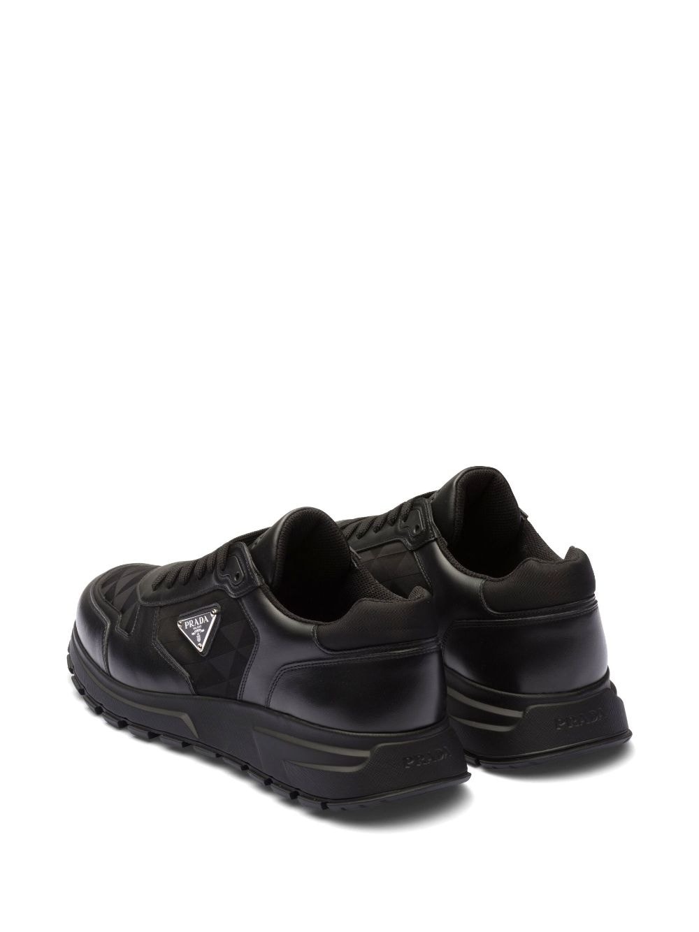 logo-jacquard leather sneakers - 3