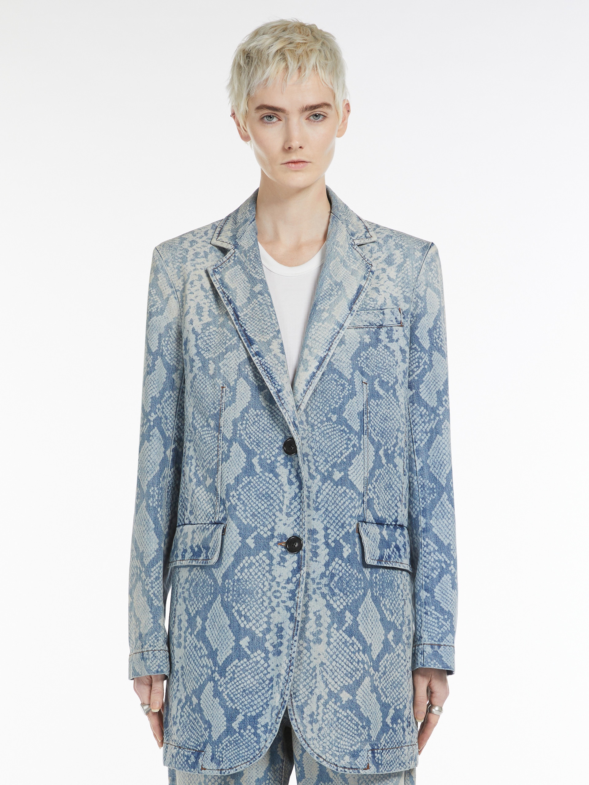 AGUZZE Denim blazer with python print - 3