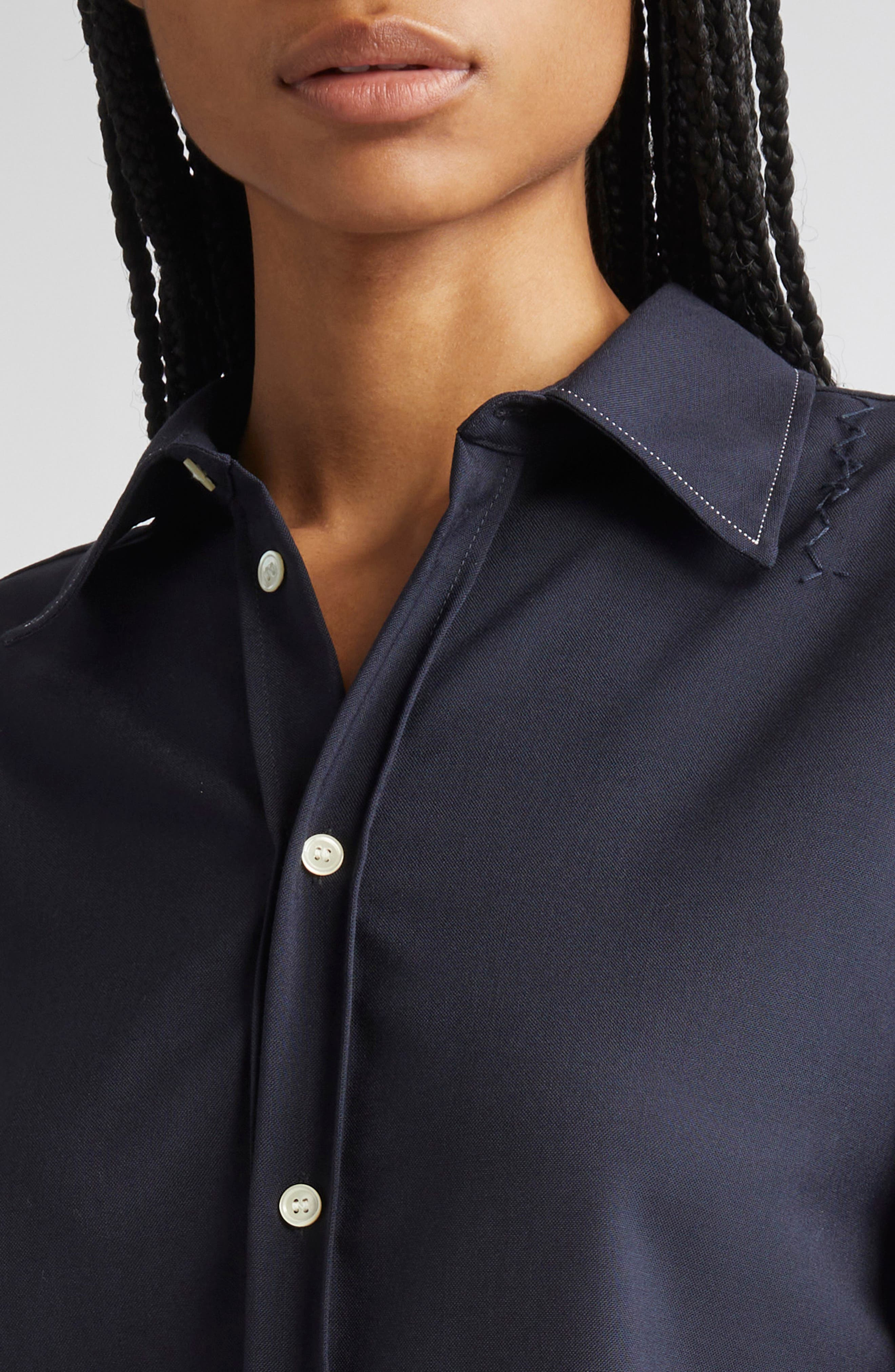 Marni Oversized Virgin Wool Button-Up Shirt in 00B99 Blue Black at Nordstrom - 5