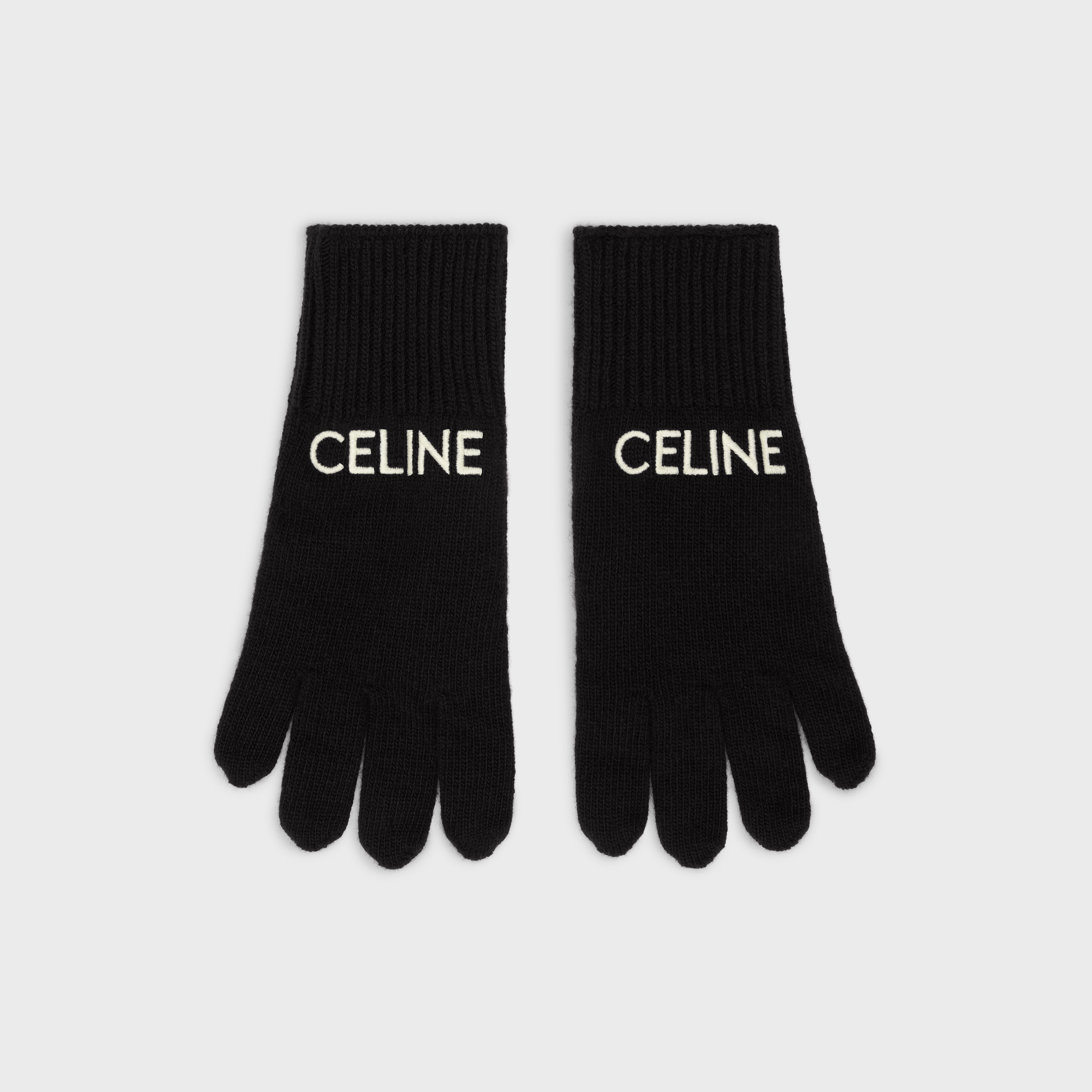 CELINE EMBROIDERED GLOVES IN RIBBED WOOL - 1