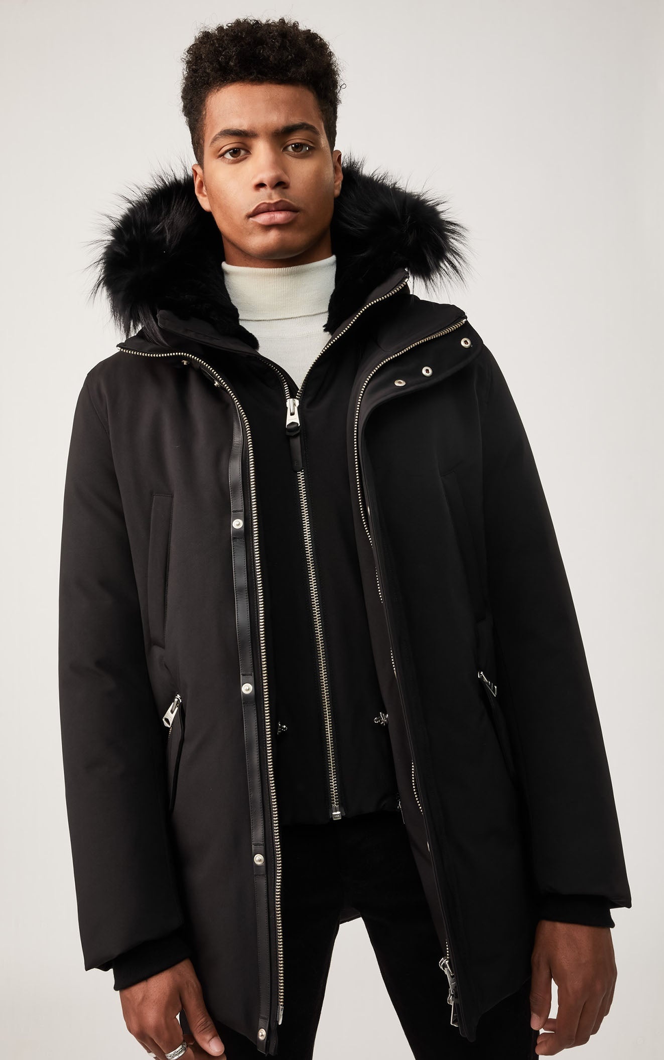 EDWARD down coat with removable hooded bib & silverfox fur - 3