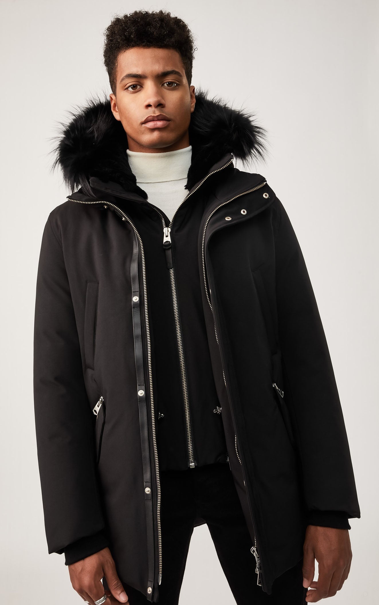 Moritz, Rabbit fur-lined twill parka with removable silver fox fur