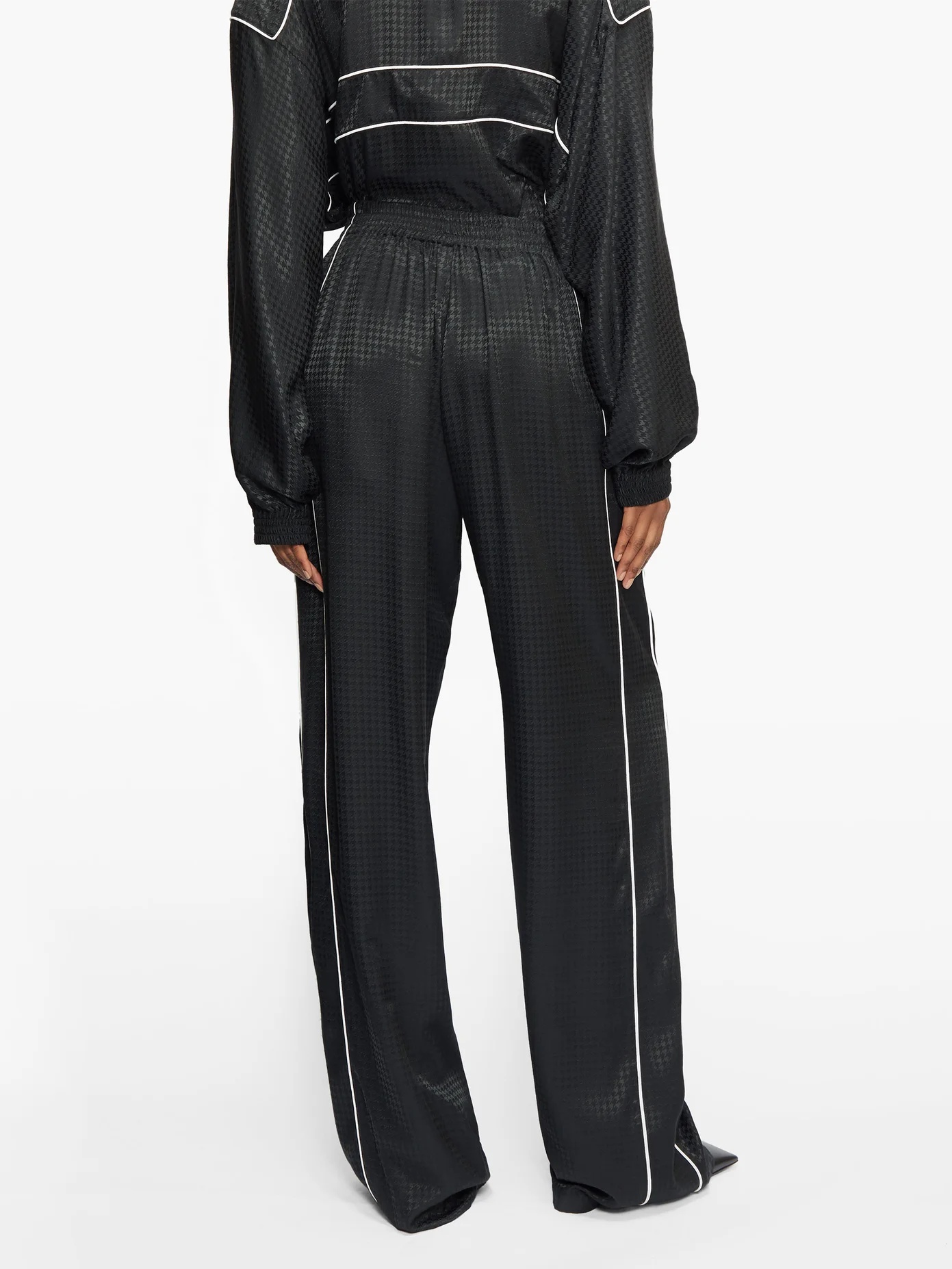 Piped houndstooth-jacquard wide-leg trousers - 5