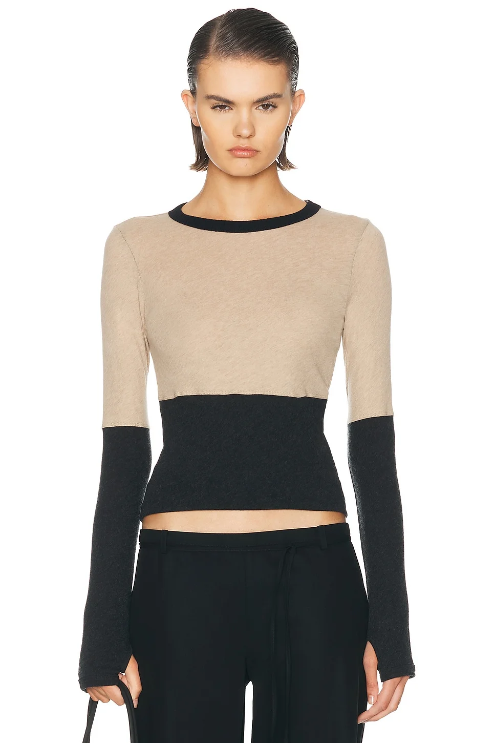 Cashmere Jersey New Classic Block Crewneck Top - 1