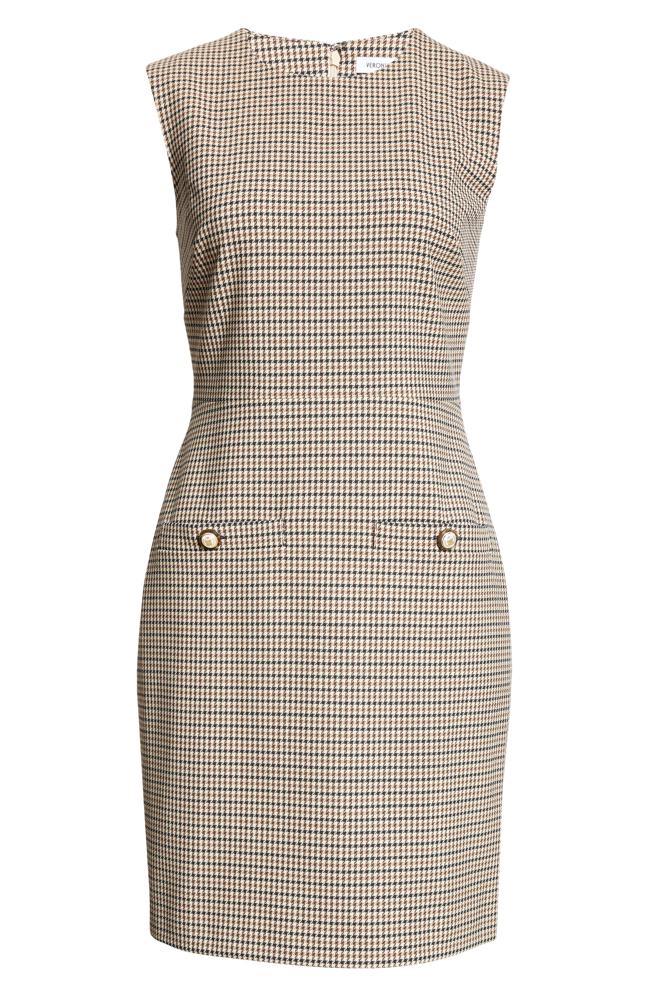 Veronica Beard Yumi Houndstooth Check Sleeveless Minidress in Sand Black at Nordstrom - 5