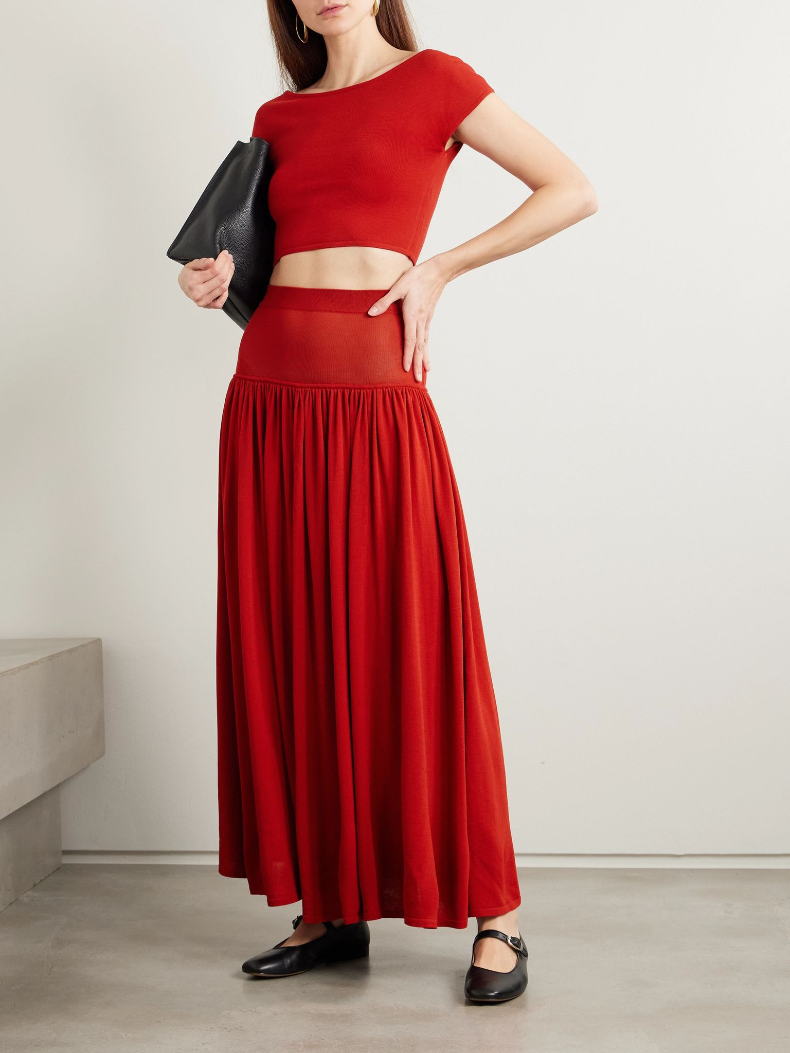 Romy gathered knitted maxi skirt Red - 2