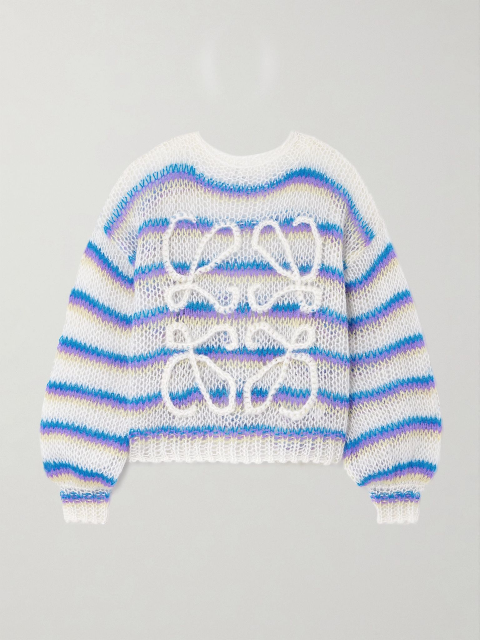 Anagram embroidered striped mohair-blend sweater White - 1