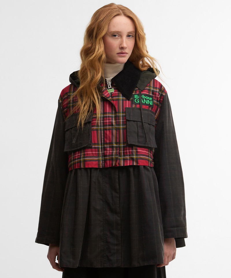 Barbour x GANNI Royal Stewart Tartan Peplum Waxed Jacket outlook