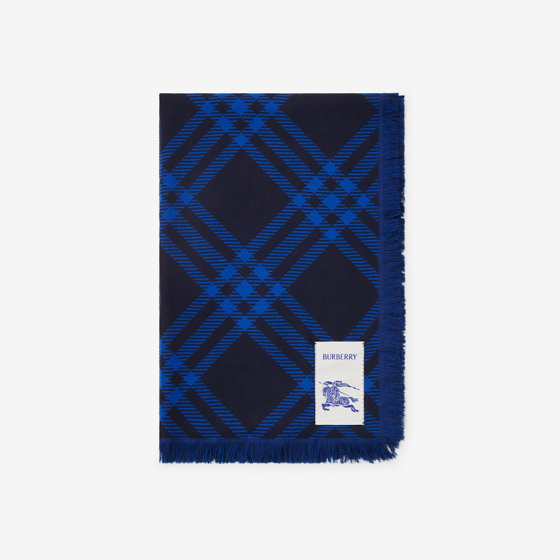 Wide Check Wool Silk Scarf 6
