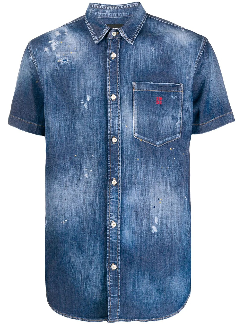 distressed short sleeved denim shirt - 1