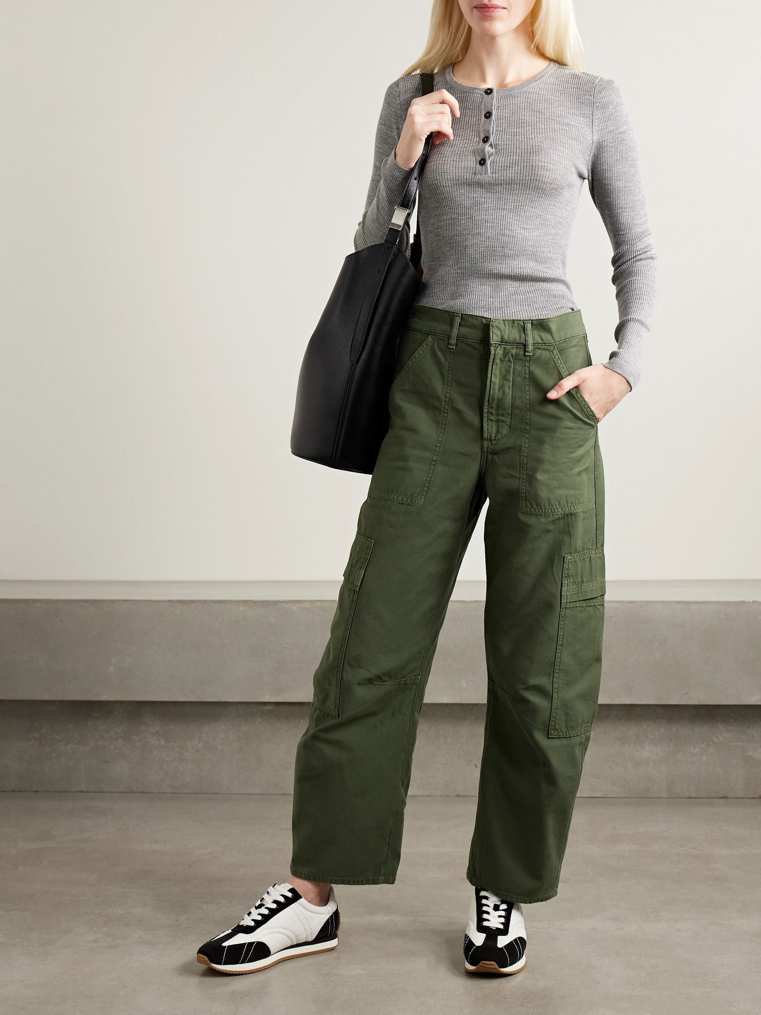 Marcelle cotton tapered cargo pants Army green - 2