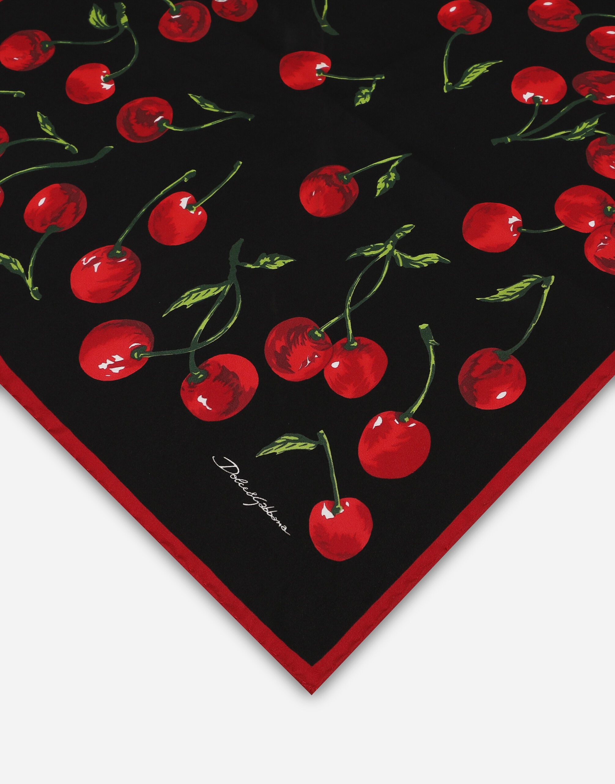 Cherry-print twill scarf (50x50) - 2