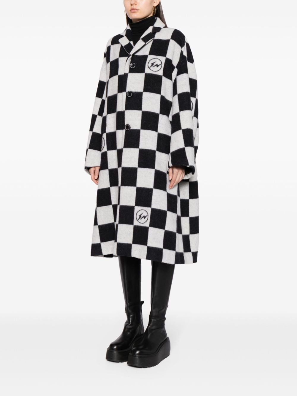 check-print button-up coat - 3