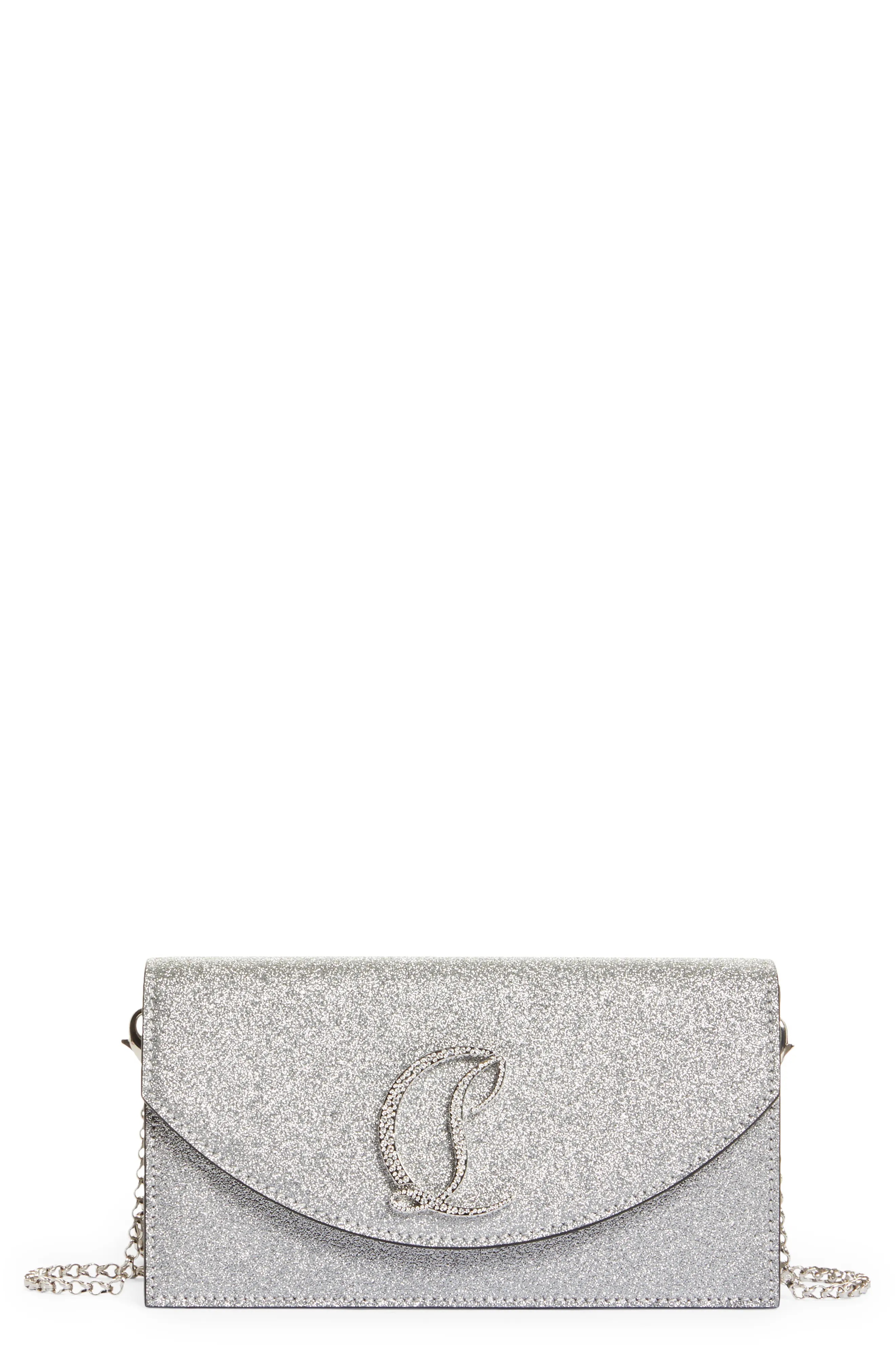 Loubi54 Metallic Glitter Leather Clutch in Silver/Silver-Crystal - 1