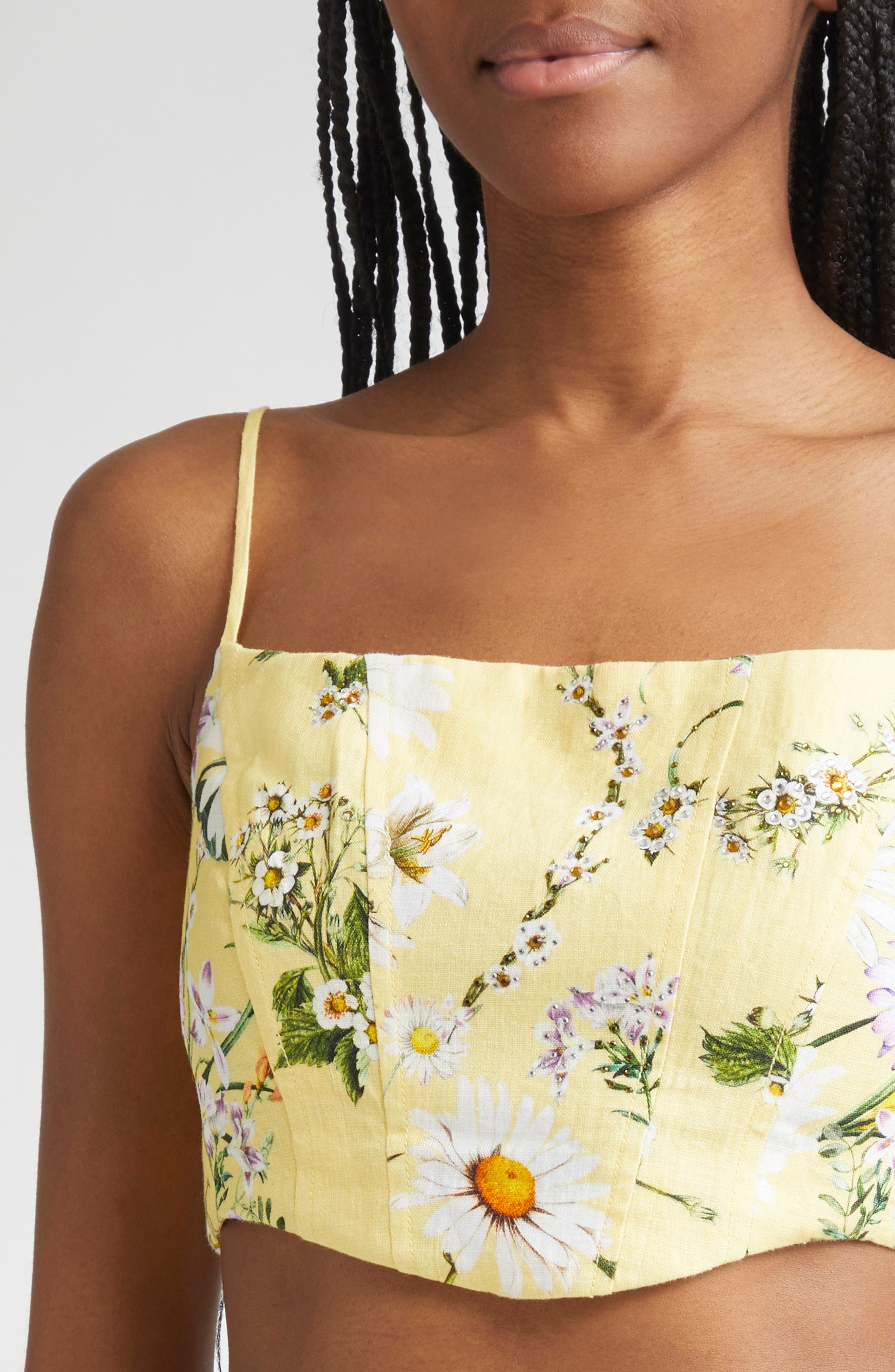 Camilla Daisy Chain Linen, Cotton & Silk Crop Corset Top in Daisy Chains at Nordstrom - 5