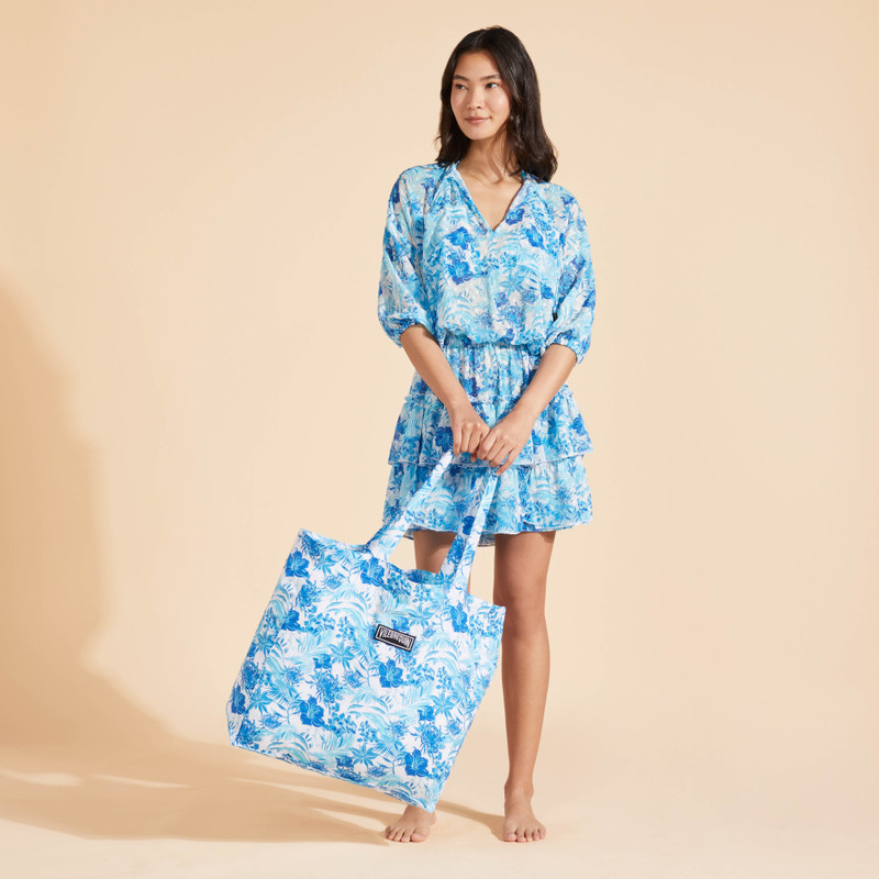 Unisex Linen Beach Bag Tahiti Flowers 6