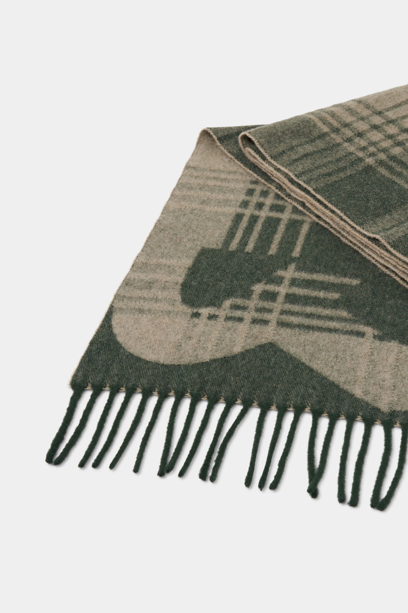 Wool scarf Scarf in Dark green/beige - 3